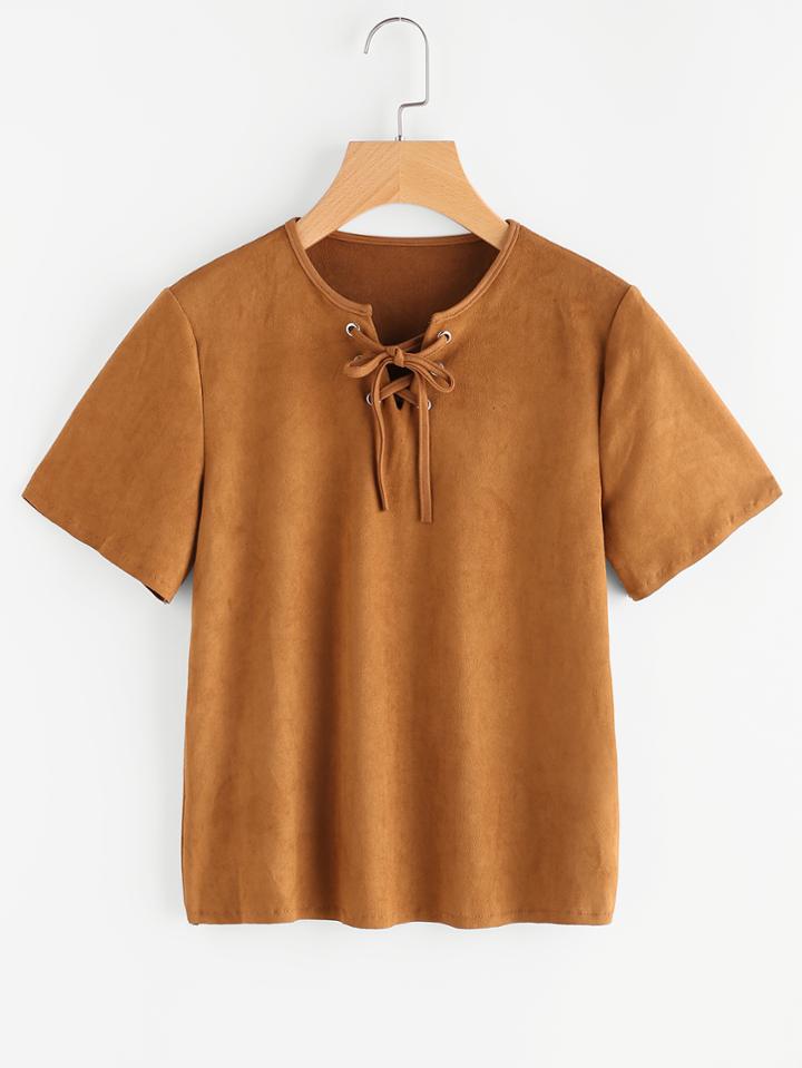 Shein V-cut Lace Up Front Tee