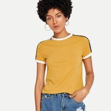 Shein Striped Shoulder Ringer Tee