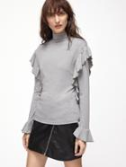 Shein Heather Grey High Neck Bell Cuff Ruffle T-shirt