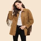 Shein Frill Detail Double Pocket Suede Jacket