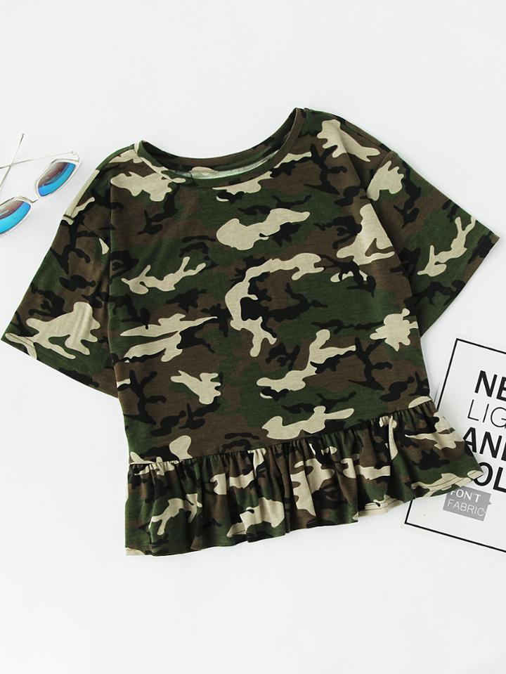 Shein Camo Print Peplum Tee