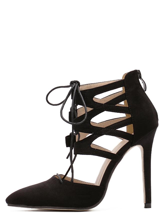 Shein Black Pointed Toe Lace-up Stiletto Sandals