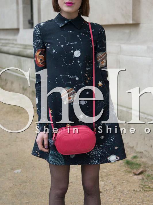 Shein Black Planet Print Shift Dress