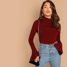 Shein Stand Collar Flounce Sleeve Tee