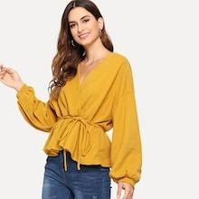 Shein Drop Shoulder Solid Wrap Blouse