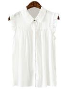 Shein White Ruffle Sleeveless Buttons Front Lapel Blouse