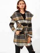 Shein Multicolor Plaid Oversized Drape Collar Wrap Coat