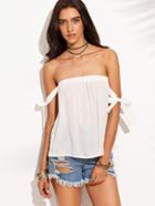 Shein White Off The Shoulder Bow Tie Sleeve Blouse