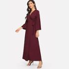 Shein Bell Sleeve Surplice Wrap Self Tie Dress