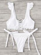 Shein Lace Up Crochet Lace Bikini Set