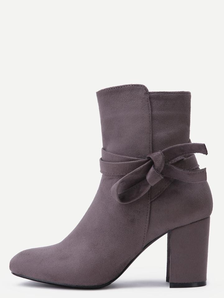 Shein Grey Faux Suede Tie Detail Boots