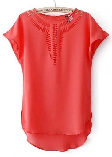 Rosewe Casual Round Neck Short Sleeve Chiffon T Shirt