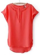 Rosewe Casual Round Neck Short Sleeve Chiffon T Shirt