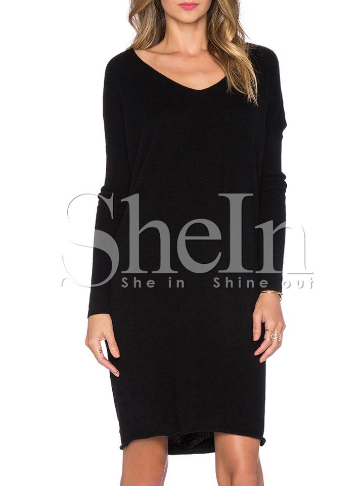 Shein Black V Neck Pockets Dress