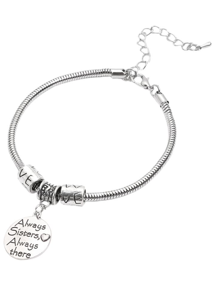 Shein Silver Round Metal Sheets Sentence Lettering Pendant