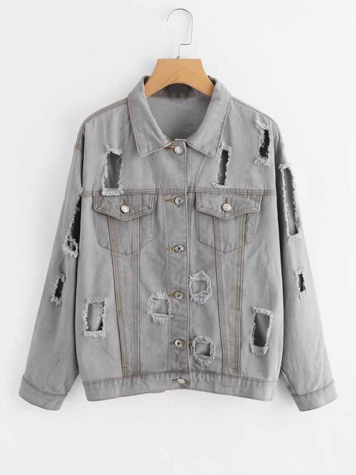 Shein Extreme Distressing Denim Jacket