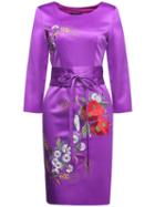 Shein Purple Round Neck Long Sleeve Embroidered Dress