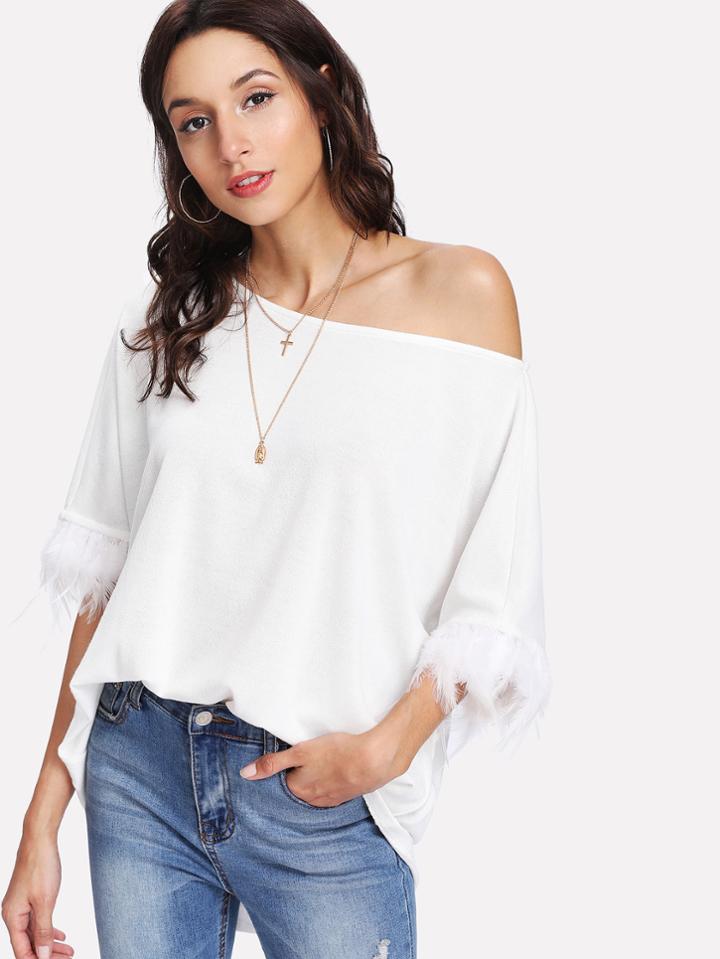 Shein Contrast Fringe Cuff Asymmetrical Top