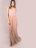 Shein Pink Deep V Neck Strappy Back High Slit Mesh Dress