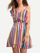 Shein Multicolor Vertical Striped One Shoulder Ruffle Dress