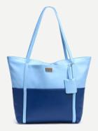 Shein Blue Color Block Faux Leather Tote Bag