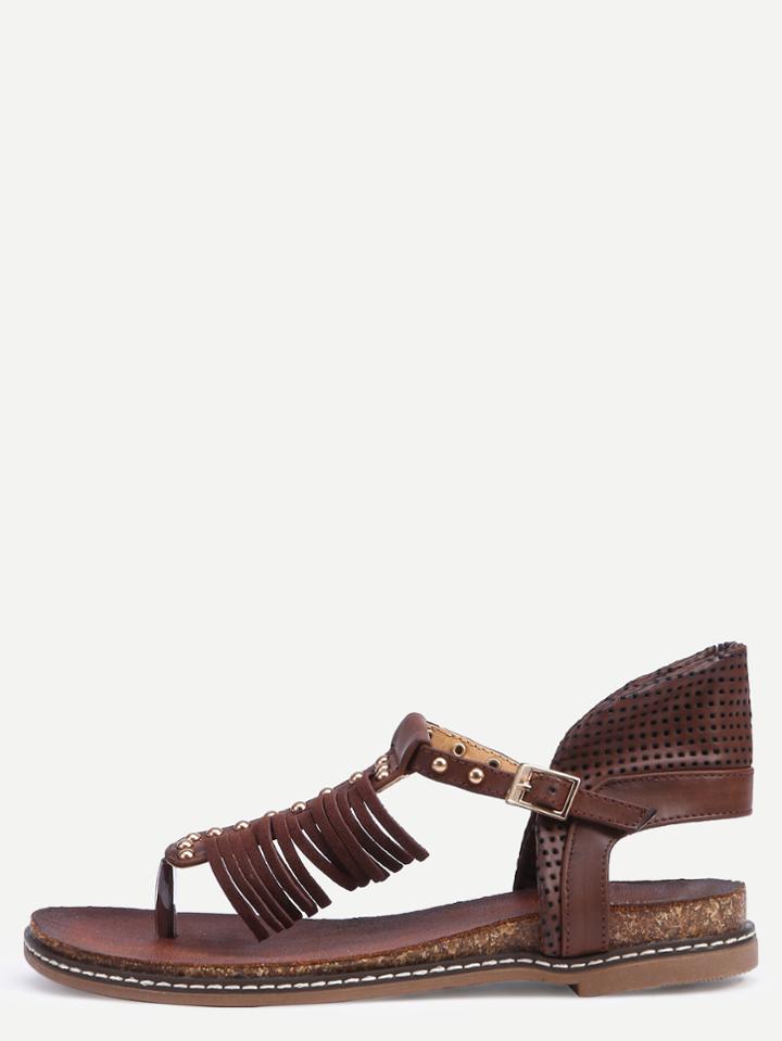 Shein Coffee Beaded Flip Sandals