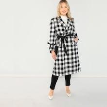 Shein Plus Belted Cuff Gingham Coat