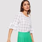 Shein Tiered Bell Sleeve Plaid Blouse