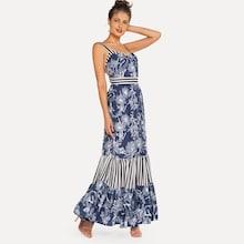 Shein Floral Print Striped Panel Cami Dress