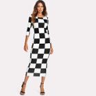 Shein Allover Checkered Print Pencil Dress