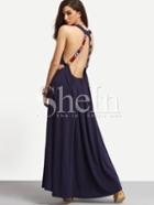Shein Royal Blue Sleeveless Hollow Back Maxi Dress