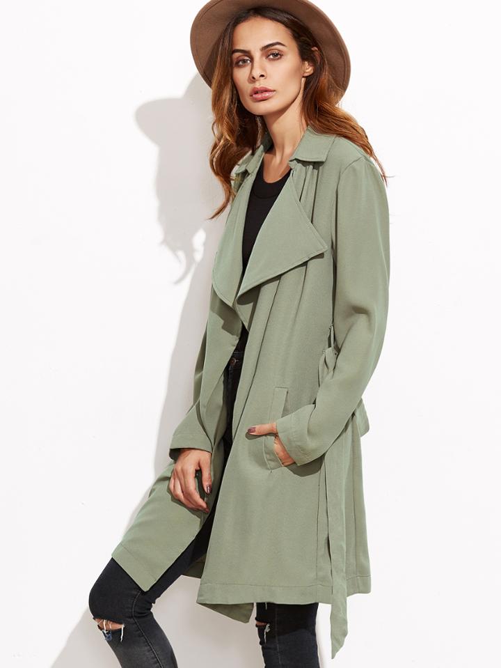 Shein Green Drape Collar Wrap Coat