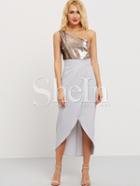 Shein Grey One Shouder Sequined Dress