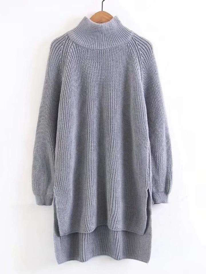 Shein Raglan Sleeve High Low Hem Longline Sweater