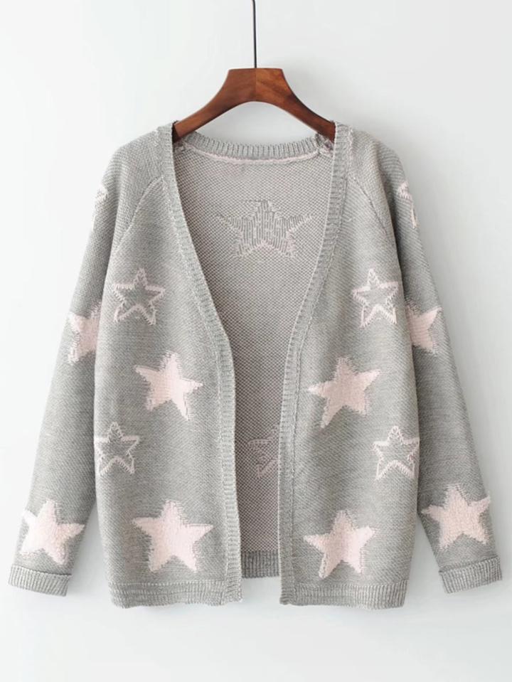 Shein Star Pattern Open Front Cardigan