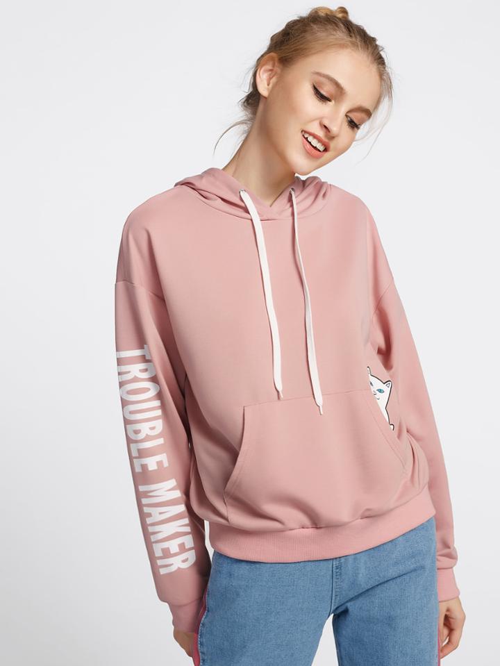 Shein Drop Shoulder Kangaroo Pocket Front Hoodie