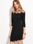 Shein Black Sheer Mesh Applique Dress