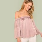 Shein Off Shoulder Bell Sleeve Pleated Blouse