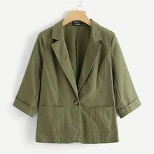 Shein Button & Pocket Up Notched Neck Blazer