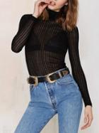 Shein Black High Neck Sheer Vertical Stripe Knitwear