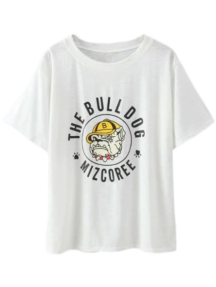 Shein White Cartoon Dog Print Casual T-shirt