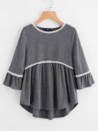 Shein Dot Crochet Trim Curved Dip Hem Top