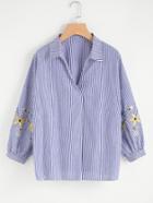 Shein Wrap Front Embroidered Blouse
