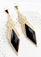 Shein Black Gemstone Gold Hollow Geometric Earrings