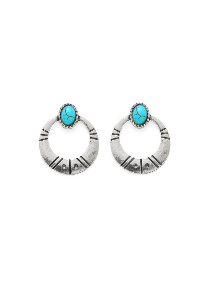 Shein Open Hoop Earrings With Turquoise Detail