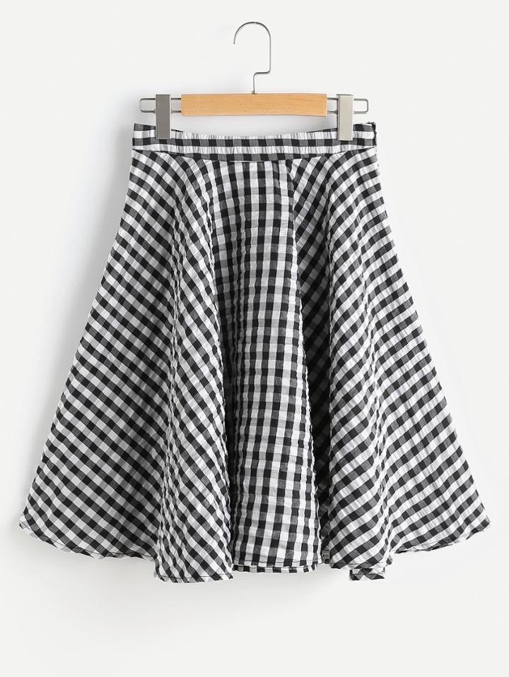 Shein Zip Side Textured Gingham Circle Skirt