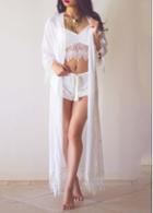 Rosewe White Lace Patchwork Long Sleeve Cover Up