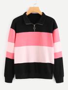 Shein Zip Up Front Color Block Sweatshirt