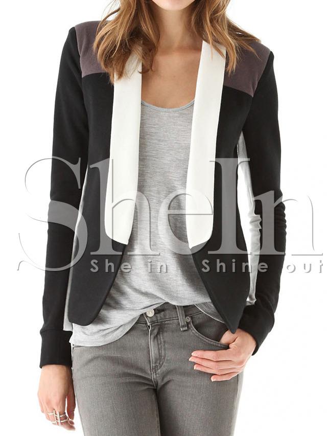 Shein Black Long Sleeve Lapel Color Block Blazer