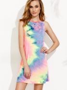 Shein Multicolor Print Crew Neck Sleeveless Shift Dress